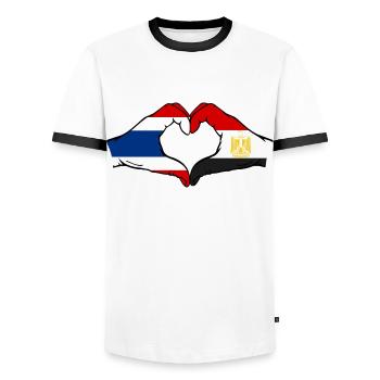 Thailand Egypt Flag Hands Heart Shape - Men's Ringer Shirt - white/black - Front - AI Model Female 172 light (172cm) & AI Model Male 178 dark (178cm)