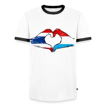 Thaïlande, Luxembourg, drapeau mains, forme de coeur utilisé - T-shirt contrasté Homme - blanc/noir - Devant - AI Model Female 172 light (172cm) & AI Model Male 178 dark (178cm)