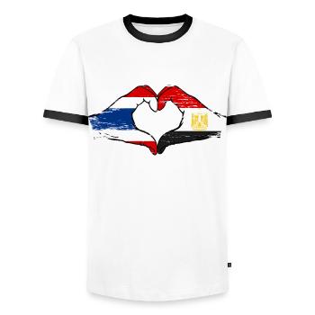 Thailand Egypt Flag Hands Heart Shape Used - Men's Ringer Shirt - white/black - Front - AI Model Female 172 light (172cm) & AI Model Male 178 dark (178cm)
