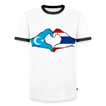 Ouïghour, Drapeau de la Thaïlande, Mains, Forme de coeur - T-shirt contrasté Homme - blanc/noir - Devant - AI Model Female 172 light (172cm) & AI Model Male 178 dark (178cm)