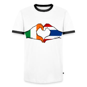 Irland Thailand Flagge Hände Herzform - Männer Kontrast-T-Shirt - Weiß/Schwarz - Vorne - AI Model Female 172 light (172cm) & AI Model Male 178 dark (178cm)
