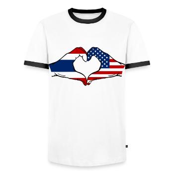 Thaïlande, États-Unis, drapeau, mains, forme de coeur - T-shirt contrasté Homme - blanc/noir - Devant - AI Model Female 172 light (172cm) & AI Model Male 178 dark (178cm)