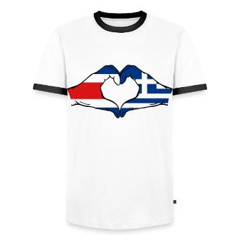 Costa Rica Greece Flag Hands Heart Shape - Men's Ringer Shirt - white/black - Front - AI Model Female 172 light (172cm) & AI Model Male 178 dark (178cm)
