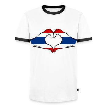 Thailand Flagge Hände Herzform - Männer Kontrast-T-Shirt - Weiß/Schwarz - Vorne - AI Model Female 172 light (172cm) & AI Model Male 178 dark (178cm)