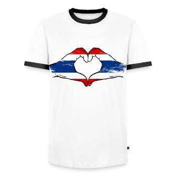 Drapeau de la Thaïlande mains forme coeur utilisé - T-shirt contrasté Homme - blanc/noir - Devant - AI Model Female 172 light (172cm) & AI Model Male 178 dark (178cm)