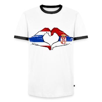 Thaïlande Serbie drapeau mains forme de coeur utilisé - T-shirt contrasté Homme - blanc/noir - Devant - AI Model Female 172 light (172cm) & AI Model Male 178 dark (178cm)