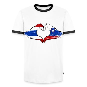 Thailand Slowenien Flagge Hände Herzform used - Männer Kontrast-T-Shirt - Weiß/Schwarz - Vorne - AI Model Female 172 light (172cm) & AI Model Male 178 dark (178cm)