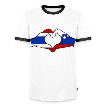 Thailand Slowenien Flagge Hände Herzform - Männer Kontrast-T-Shirt - Weiß/Schwarz - Vorne - AI Model Female 172 light (172cm) & AI Model Male 178 dark (178cm)