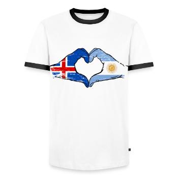 Iceland Argentina flag hands heart shape used - Men's Ringer Shirt - white/black - Front - AI Model Female 172 light (172cm) & AI Model Male 178 dark (178cm)