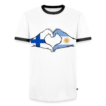 Finlande Argentine Drapeau Mains Coeur Forme - T-shirt contrasté Homme - blanc/noir - Devant - AI Model Female 172 light (172cm) & AI Model Male 178 dark (178cm)