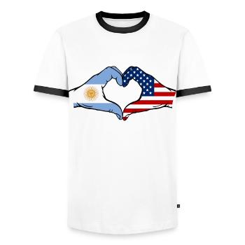 Argentine États-Unis Drapeau Mains Coeur Forme - T-shirt contrasté Homme - blanc/noir - Devant - AI Model Female 172 light (172cm) & AI Model Male 178 dark (178cm)