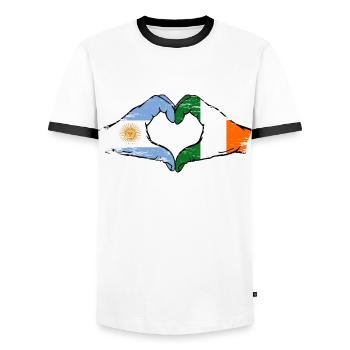 Argentina Ireland flag hands heart shape used - Men's Ringer Shirt - white/black - Front - AI Model Female 172 light (172cm) & AI Model Male 178 dark (178cm)