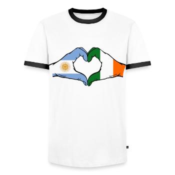 Argentinien Irland Flagge Hände Herzform - Männer Kontrast-T-Shirt - Weiß/Schwarz - Vorne - AI Model Female 172 light (172cm) & AI Model Male 178 dark (178cm)