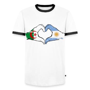 Algeria Argentina flag hands heart shape used - Men's Ringer Shirt - white/black - Front - AI Model Female 172 light (172cm) & AI Model Male 178 dark (178cm)