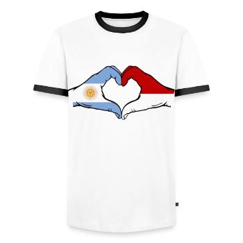 Argentine Monaco Drapeau Mains Coeur Forme - T-shirt contrasté Homme - blanc/noir - Devant - AI Model Female 172 light (172cm) & AI Model Male 178 dark (178cm)