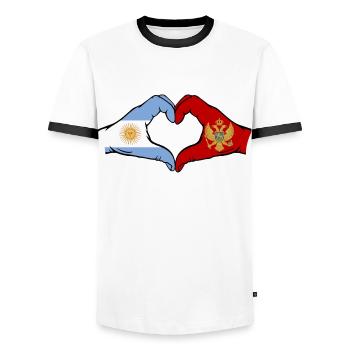 Argentinien Montenegro Flagge Hände Herzform - Männer Kontrast-T-Shirt - Weiß/Schwarz - Vorne - AI Model Female 172 light (172cm) & AI Model Male 178 dark (178cm)