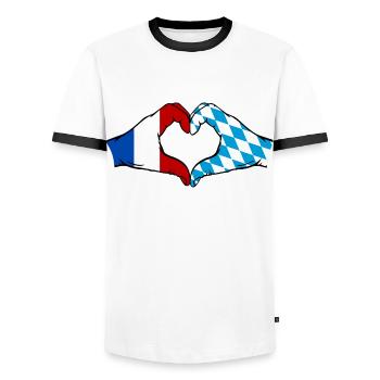 France Bavaria Flag Hands Heart Shape - Men's Ringer Shirt - white/black - Front - AI Model Female 172 light (172cm) & AI Model Male 178 dark (178cm)