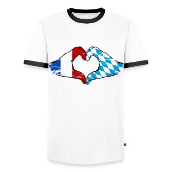 France Bavaria Flag Hands Heart Shape Used - Men's Ringer Shirt - white/black - Front - AI Model Female 172 light (172cm) & AI Model Male 178 dark (178cm)