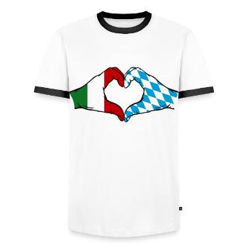 Italy Bavaria Flag Hands Heart Shape - Men's Ringer Shirt - white/black - Front - AI Model Female 172 light (172cm) & AI Model Male 178 dark (178cm)