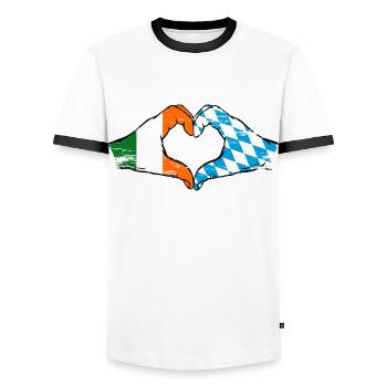 Ireland Bavaria Flag Hands Heart Shape Used - Men's Ringer Shirt - white/black - Front - AI Model Female 172 light (172cm) & AI Model Male 178 dark (178cm)