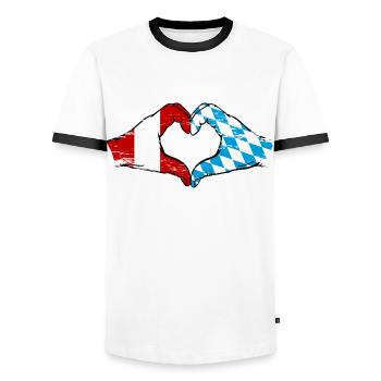 Peru Bavaria Flag Hands Heart Shape Used - Men's Ringer Shirt - white/black - Front - AI Model Female 172 light (172cm) & AI Model Male 178 dark (178cm)