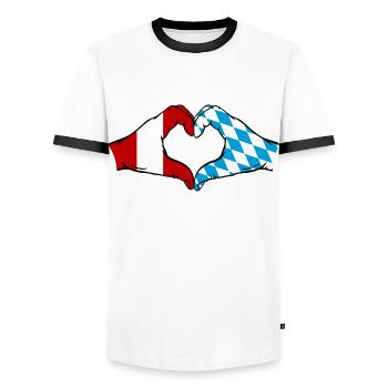 Peru Bavaria Flag Hands Heart Shape - Men's Ringer Shirt - white/black - Front - AI Model Female 172 light (172cm) & AI Model Male 178 dark (178cm)