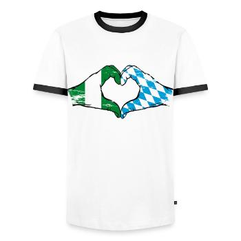 Nigeria Bavaria Flag Hands Heart Shape Used - Men's Ringer Shirt - white/black - Front - AI Model Female 172 light (172cm) & AI Model Male 178 dark (178cm)
