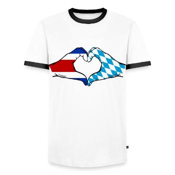 Costa Rica Bavaria Flag Hands Heart Shape - Men's Ringer Shirt - white/black - Front - AI Model Female 172 light (172cm) & AI Model Male 178 dark (178cm)