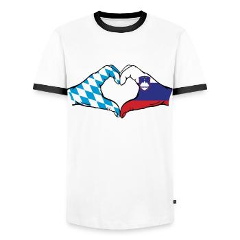 Bavière, Slovénie, Drapeau, Mains, Forme de coeur - T-shirt contrasté Homme - blanc/noir - Devant - AI Model Female 172 light (172cm) & AI Model Male 178 dark (178cm)