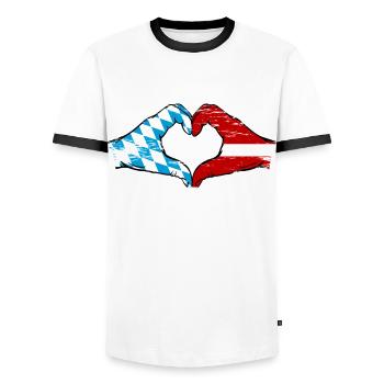 Bavaria Latvia Flag Hands Heart Shape Used - Men's Ringer Shirt - white/black - Front - AI Model Female 172 light (172cm) & AI Model Male 178 dark (178cm)