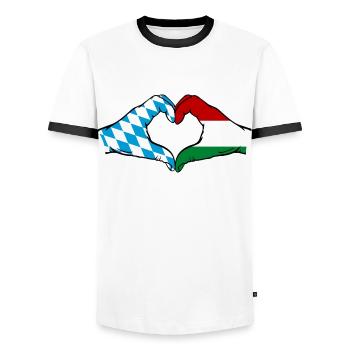 Bavière, Hongrie, Drapeau, Aiguilles, Forme Coeur - T-shirt contrasté Homme - blanc/noir - Devant - AI Model Female 172 light (172cm) & AI Model Male 178 dark (178cm)