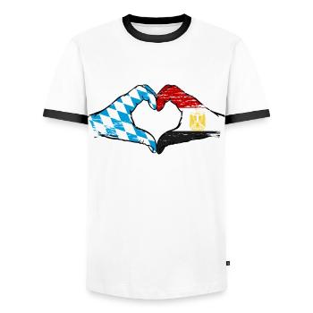 Bavaria Egypt Flag Hands Heart Shape Used - Men's Ringer Shirt - white/black - Front - AI Model Female 172 light (172cm) & AI Model Male 178 dark (178cm)