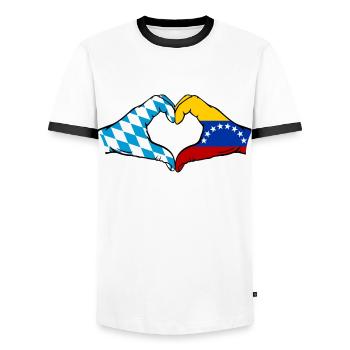Bavaria Venezuela Flag Hands Heart Shape - Men's Ringer Shirt - white/black - Front - AI Model Female 172 light (172cm) & AI Model Male 178 dark (178cm)