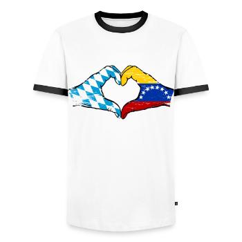 Bavaria Venezuela Flag Hands Heart Shape Used - Men's Ringer Shirt - white/black - Front - AI Model Female 172 light (172cm) & AI Model Male 178 dark (178cm)