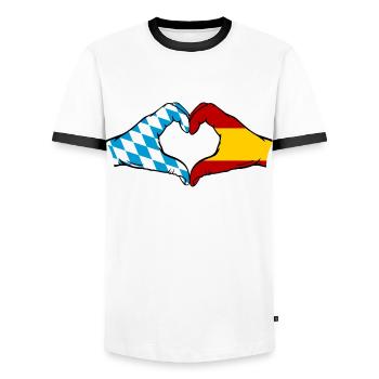 Bavaria Spain Flag Hands Heart Shape - Men's Ringer Shirt - white/black - Front - AI Model Female 172 light (172cm) & AI Model Male 178 dark (178cm)