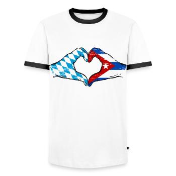 Bavière, Cuba, Drapeau, Mains, Coeur, Forme Utilisé - T-shirt contrasté Homme - blanc/noir - Devant - AI Model Female 172 light (172cm) & AI Model Male 178 dark (178cm)