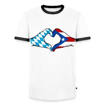 Bavière, Costa Rica, drapeau, mains, forme de coeur - T-shirt contrasté Homme - blanc/noir - Devant - AI Model Female 172 light (172cm) & AI Model Male 178 dark (178cm)