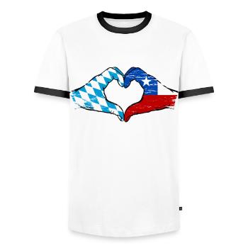 Bavière, Chili, drapeau, aiguilles, forme de coeur utilisé - T-shirt contrasté Homme - blanc/noir - Devant - AI Model Female 172 light (172cm) & AI Model Male 178 dark (178cm)