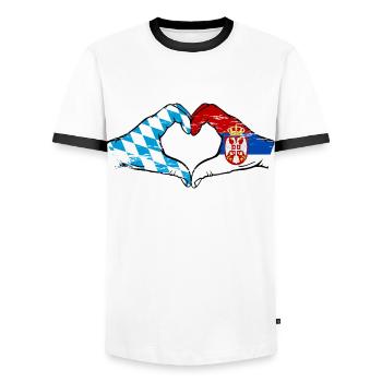 Bavière, Serbie, drapeau, mains, forme de coeur utilisé - T-shirt contrasté Homme - blanc/noir - Devant - AI Model Female 172 light (172cm) & AI Model Male 178 dark (178cm)
