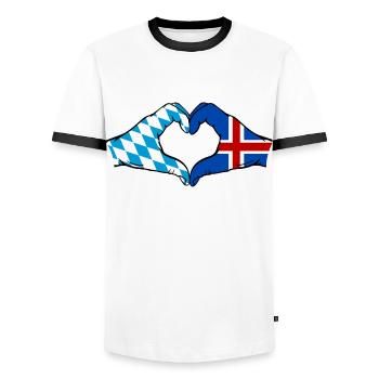Bavière, Islande, drapeau, mains, forme de coeur - T-shirt contrasté Homme - blanc/noir - Devant - AI Model Female 172 light (172cm) & AI Model Male 178 dark (178cm)