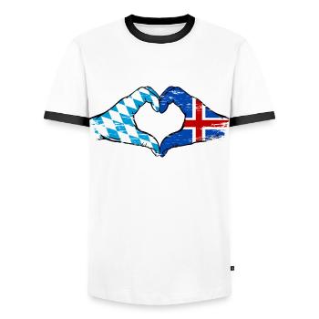 Bavaria Iceland Flag Hands Heart Shape Used - Men's Ringer Shirt - white/black - Front - AI Model Female 172 light (172cm) & AI Model Male 178 dark (178cm)