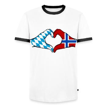 Bavaria Norway Flag Hands Heart Shape - Men's Ringer Shirt - white/black - Front - AI Model Female 172 light (172cm) & AI Model Male 178 dark (178cm)
