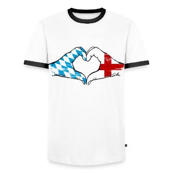 Bayern Angleterre Drapeau Mains Coeur Forme Utilisé - T-shirt contrasté Homme - blanc/noir - Devant - AI Model Female 172 light (172cm) & AI Model Male 178 dark (178cm)