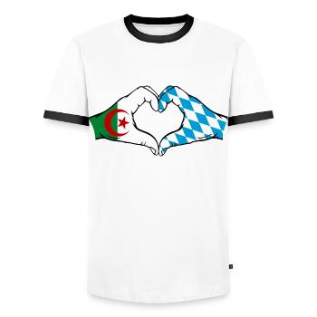 Algeria Bavaria Flag Hands Heart Shape - Men's Ringer Shirt - white/black - Front - AI Model Female 172 light (172cm) & AI Model Male 178 dark (178cm)