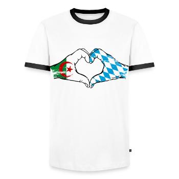 Algeria Bavaria Flag Hands Heart Shape Used - Men's Ringer Shirt - white/black - Front - AI Model Female 172 light (172cm) & AI Model Male 178 dark (178cm)