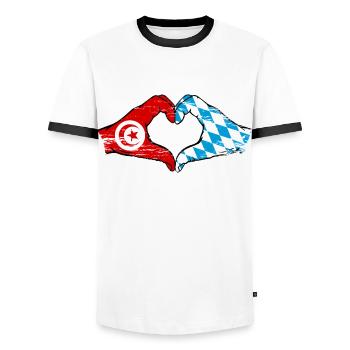 Tunisia Bavaria Flag Hands Heart Shape Used - Men's Ringer Shirt - white/black - Front - AI Model Female 172 light (172cm) & AI Model Male 178 dark (178cm)