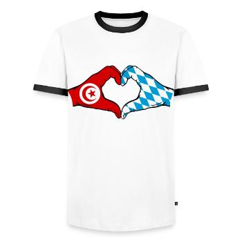 Tunisia Bavaria Flag Hands Heart Shape - Men's Ringer Shirt - white/black - Front - AI Model Female 172 light (172cm) & AI Model Male 178 dark (178cm)