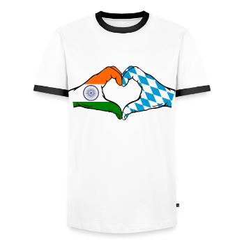 India Bavaria Flag Hands Heart Shape - Men's Ringer Shirt - white/black - Front - AI Model Female 172 light (172cm) & AI Model Male 178 dark (178cm)