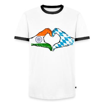 India Bavaria Flag Hands Heart Shape Used - Men's Ringer Shirt - white/black - Front - AI Model Female 172 light (172cm) & AI Model Male 178 dark (178cm)