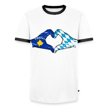 Kosovo Bavaria Flag Hands Heart Shape Used - Men's Ringer Shirt - white/black - Front - AI Model Female 172 light (172cm) & AI Model Male 178 dark (178cm)